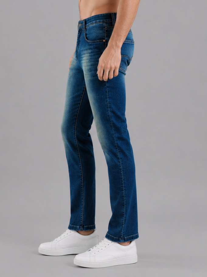 Men Stretch Narrow Fit | Dark Blue Jeans | Premium Casual Denim
