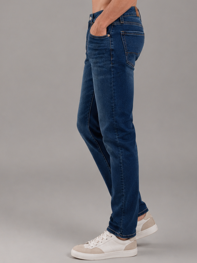 Men Stretch Comfort Fit | Mid Blue Jeans | Premium Casual Denim