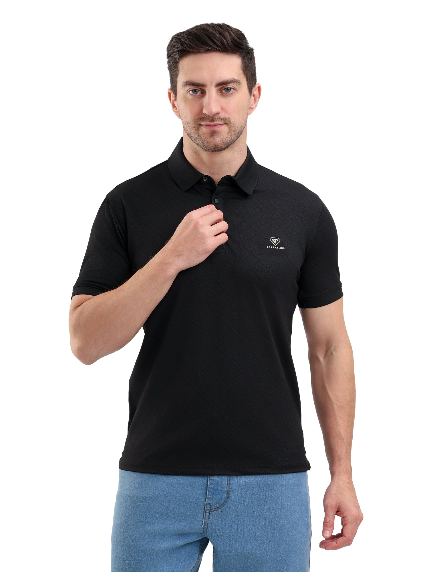 Sparky Solid Slim Fit Cotton Formal Polo Tshirt Half Sleeve | Summer Plus Size Black Color