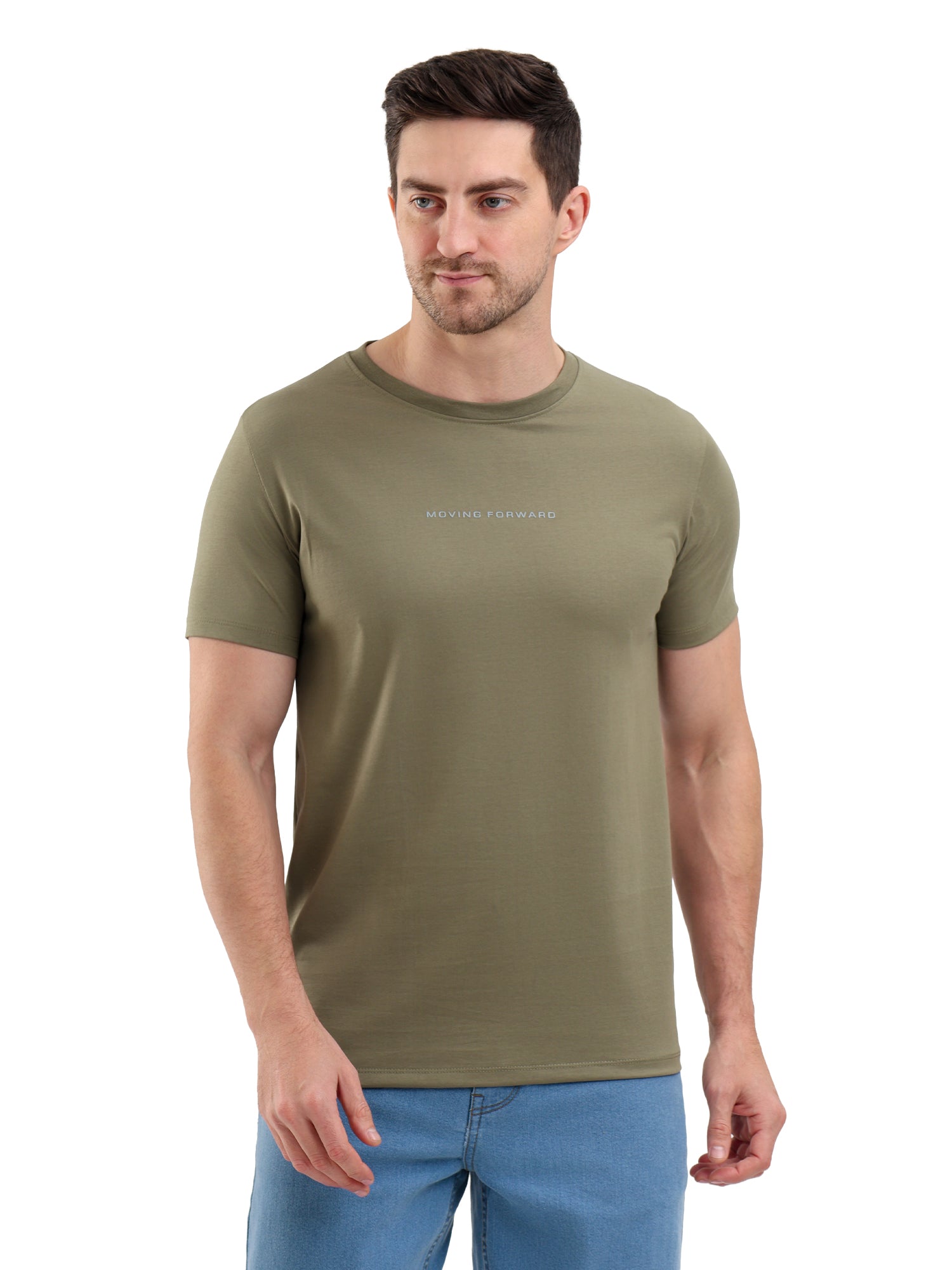 Sparky Solid Slim Fit Cotton Formal T-Shirt Half Sleeve | Summer Plus Size Olive Color