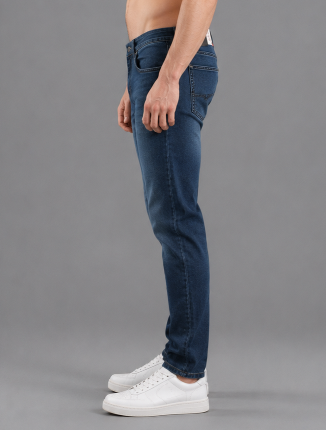 Men's Narrow Fit | Stretch Denim Jeans | Mid Rise | Casual Mid Blue Jeans