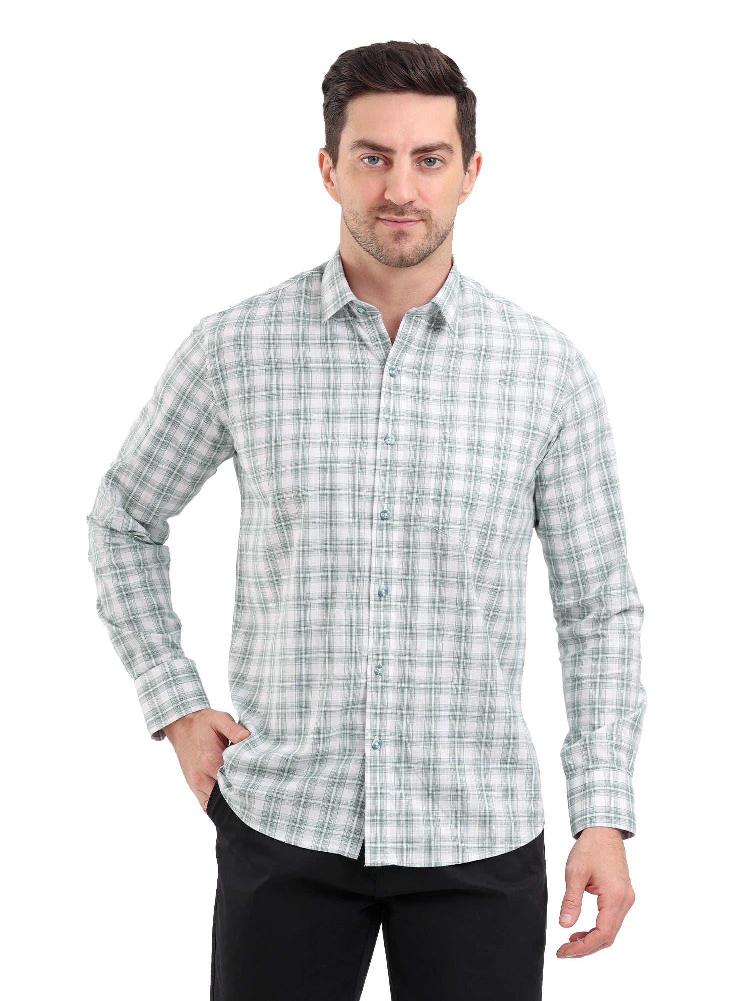 Sparky Solid Regular Fit Cotton Casual Shirt Full Sleeve | Summer Plus Size Green Color