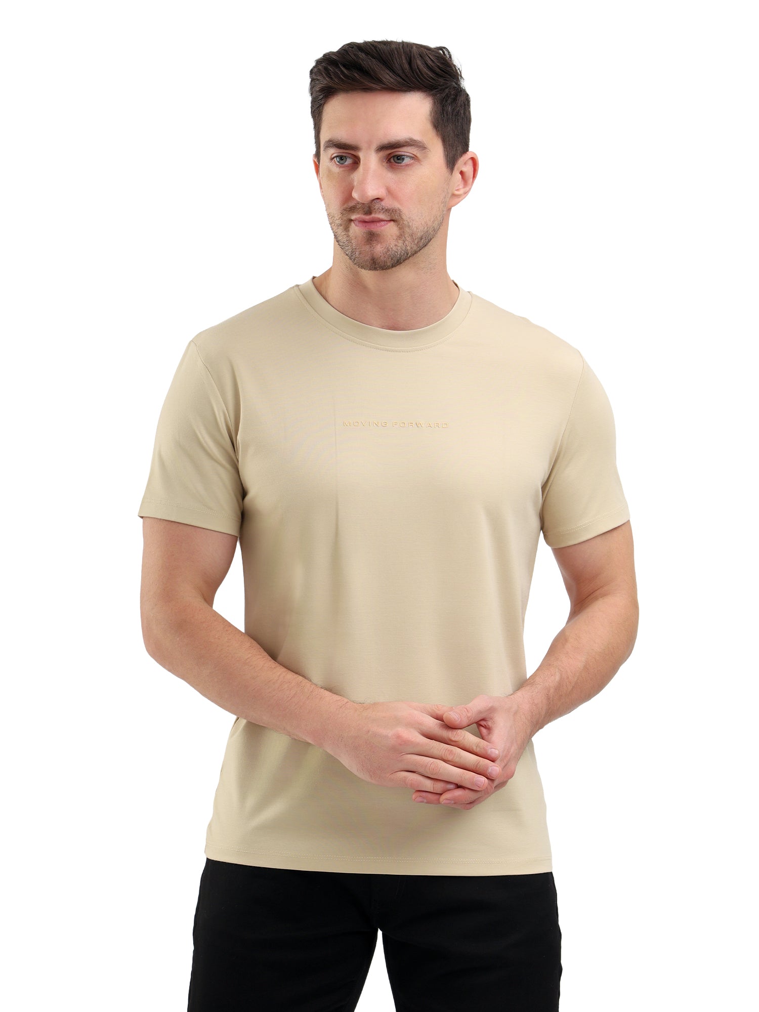 Sparky Solid Slim Fit Cotton Formal T-Shirt Half Sleeve | Summer Plus Size Beige Color