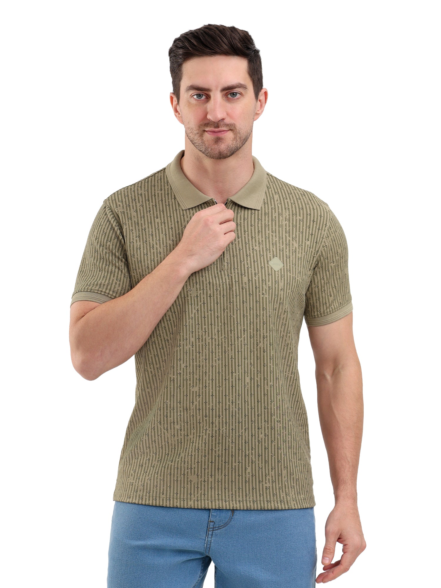 Sparky Solid Slim Fit Cotton Formal Polo Tshirt Half Sleeve | Summer Plus Size Olive Color