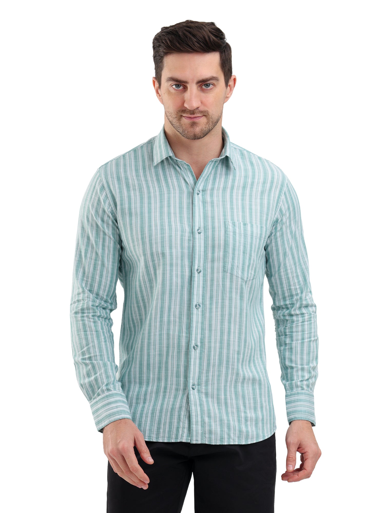 Sparky Solid Regular Fit Cotton Casual Shirt Full Sleeve | Summer Plus Size Green Color
