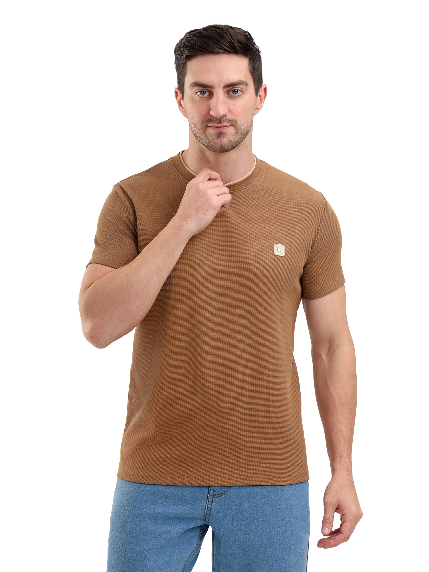Sparky Solid Slim Fit Cotton Formal T-Shirt Half Sleeve | Summer Plus Size Brown Color