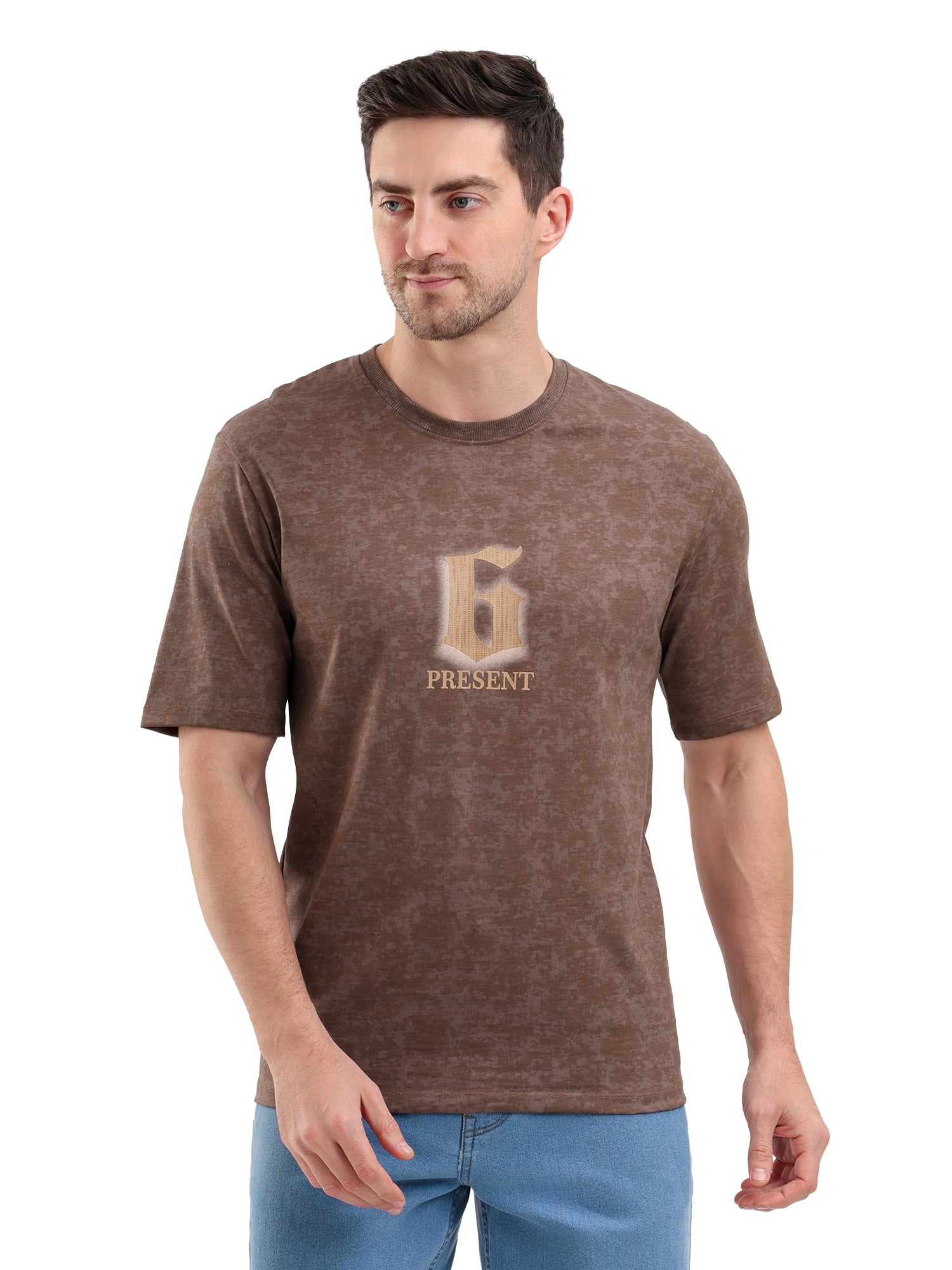 Sparky Solid Slim Fit Cotton Formal T-Shirt Half Sleeve | Summer Plus Size Brown Color