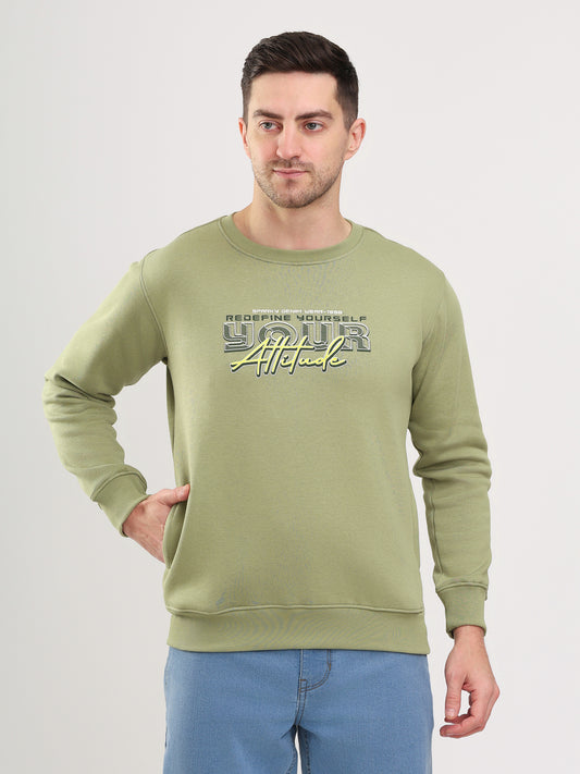 Men's Olive Solid Full Sleeves Sweatshirt