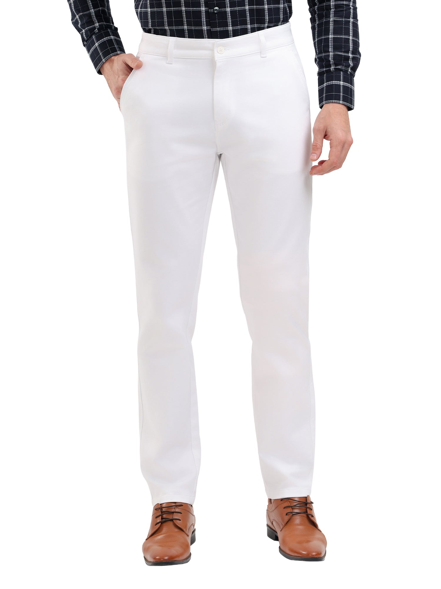 Men'S Slim Fit Cotton Blend Pant White Color