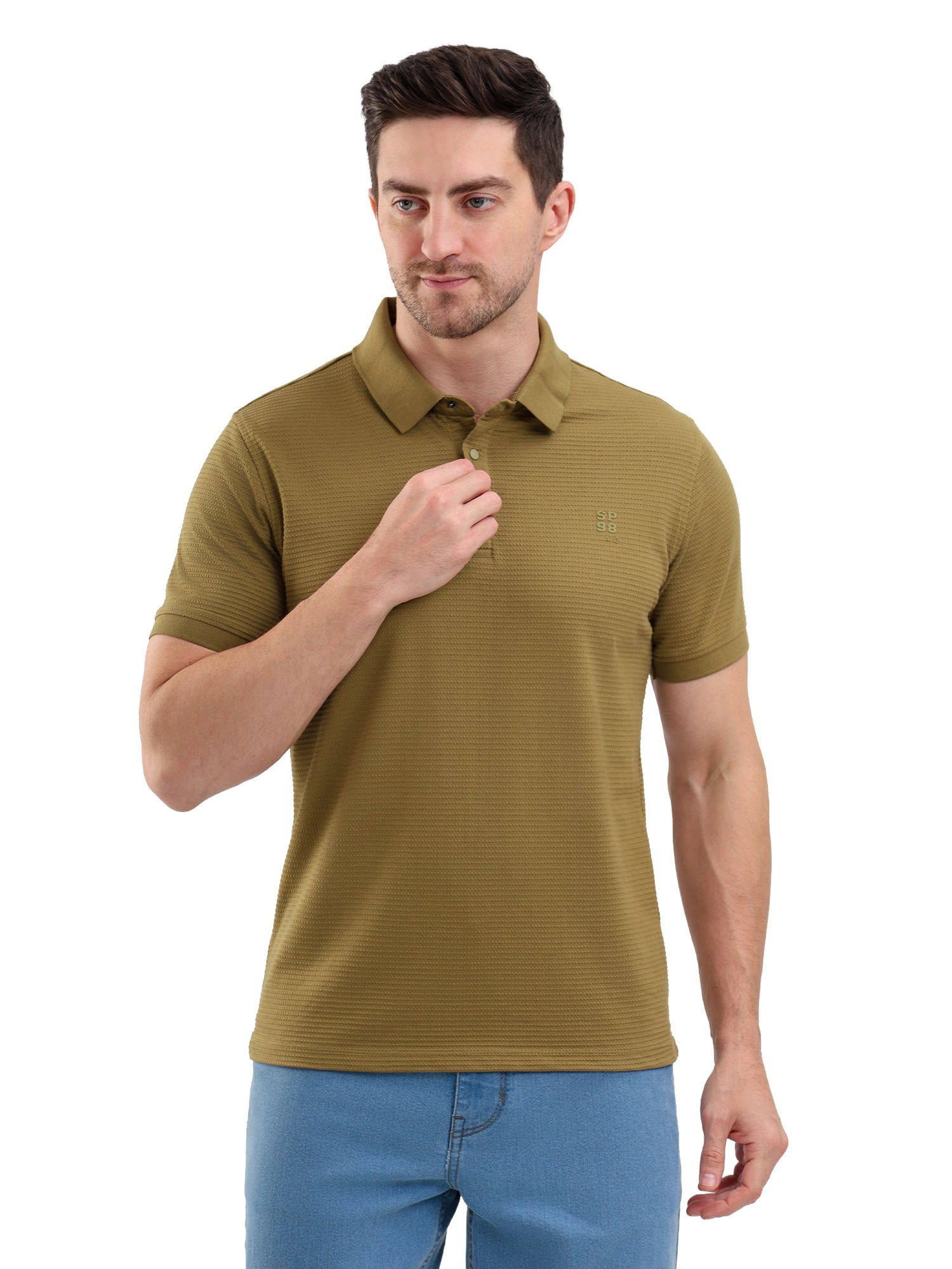 Sparky Solid Slim Fit Cotton Formal Polo Tshirt Half Sleeve | Summer Plus Size Olive Color