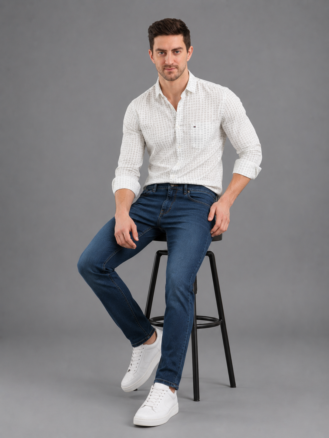 Men's Narrow Fit | Stretch Denim Jeans | Mid Rise | Casual Mid Blue Jeans