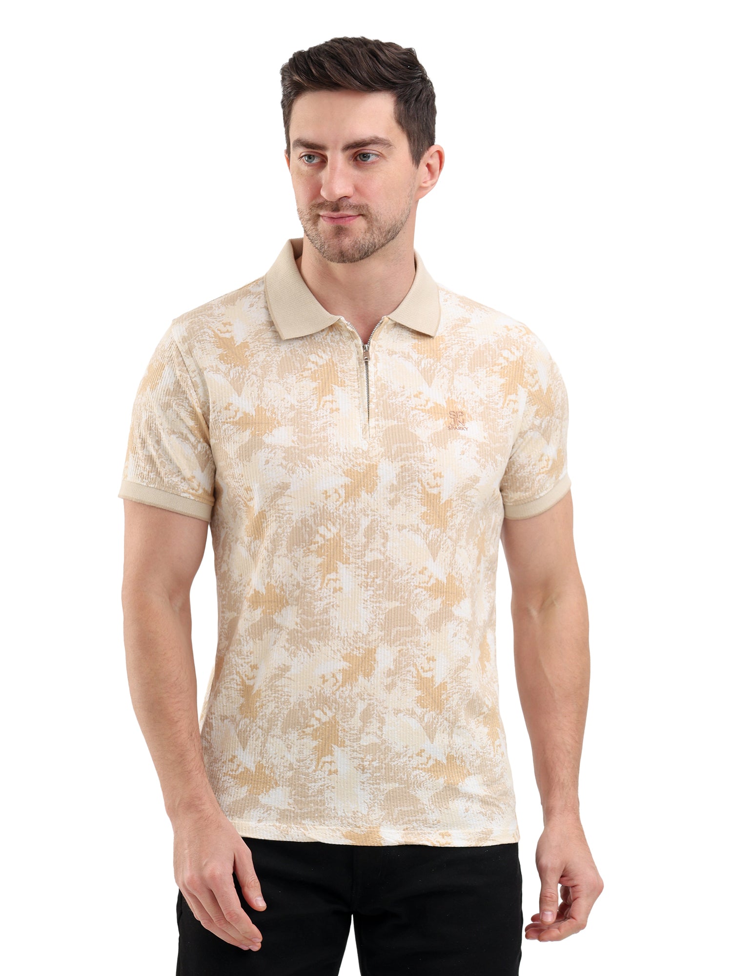 Sparky Solid Slim Fit Cotton Formal Polo Tshirt Half Sleeve | Summer Plus Size Beige Color