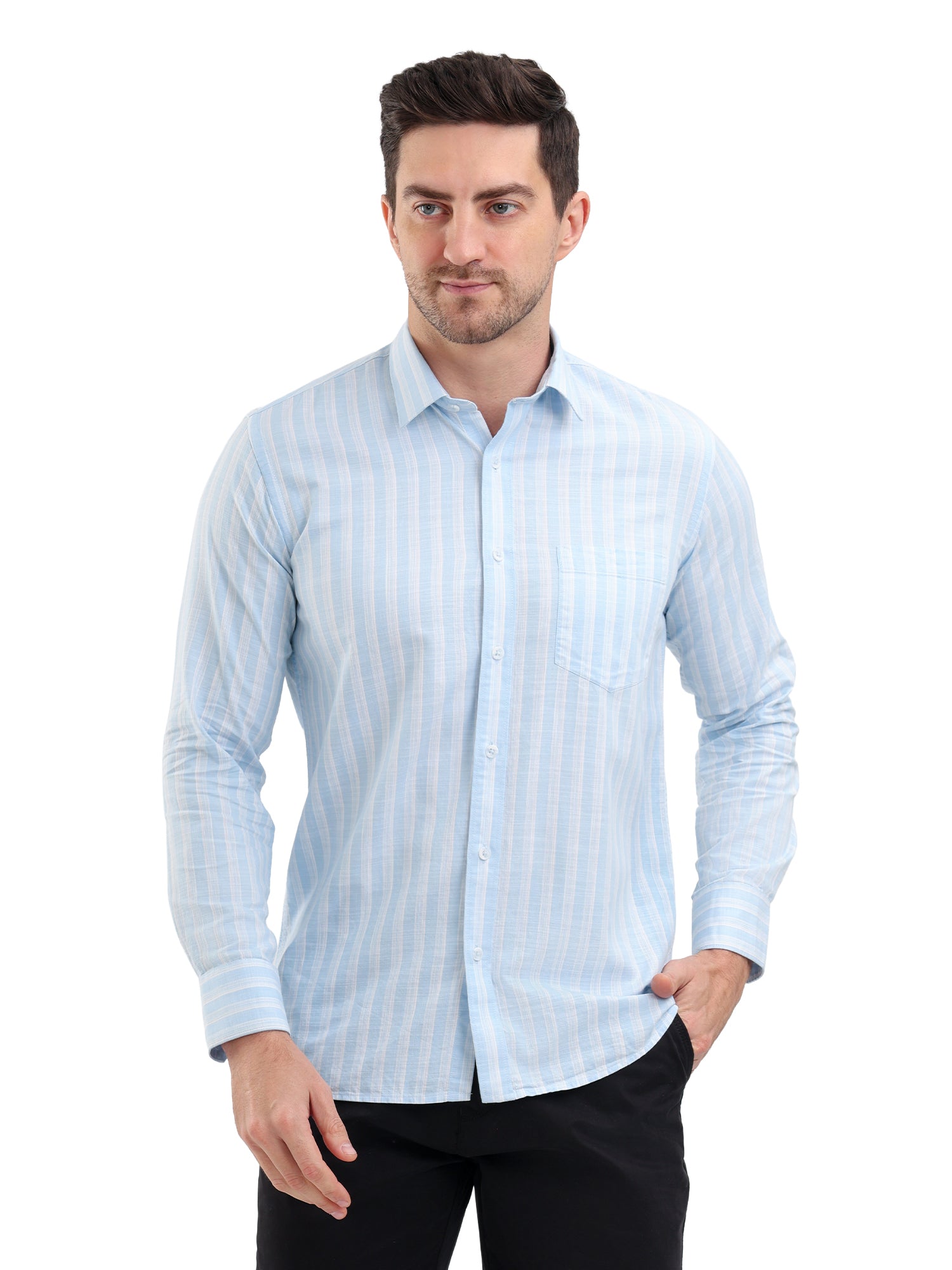 Sparky Solid Regular Fit Cotton Casual Shirt Full Sleeve | Summer Plus Size Sky Color