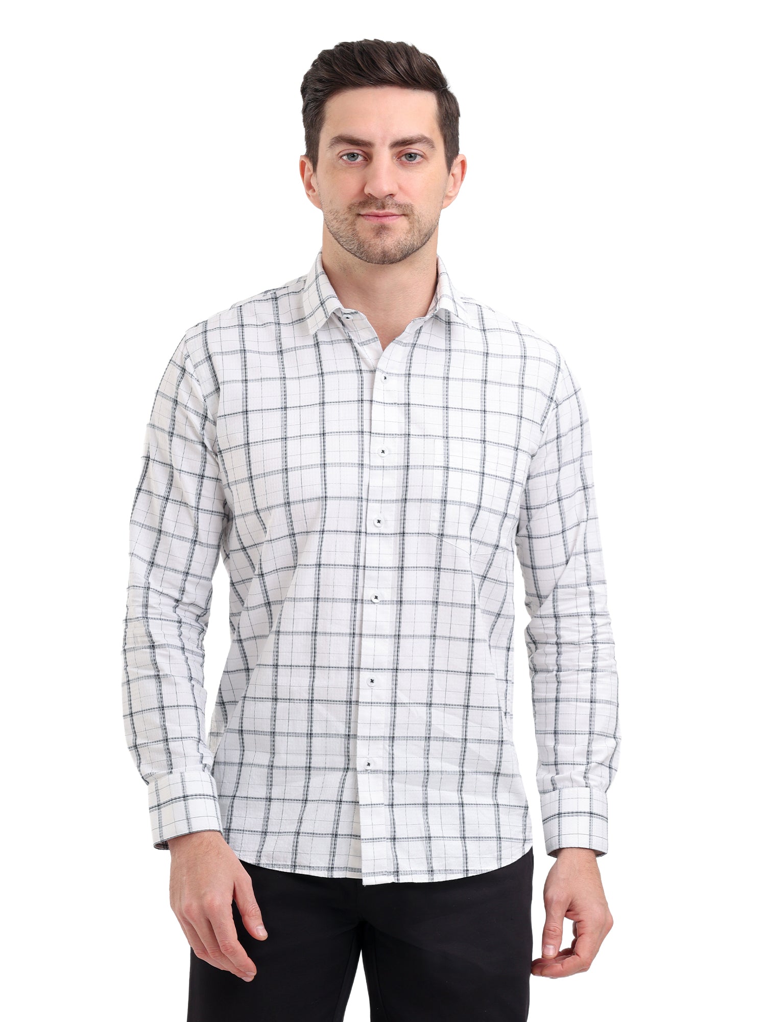 Sparky Solid Regular Fitcotton Casual Shirt Full Sleeve | Summer Plus Size White Color