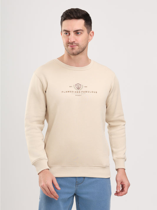 Men's Beig Solid Full Sleeves Sweatshirt