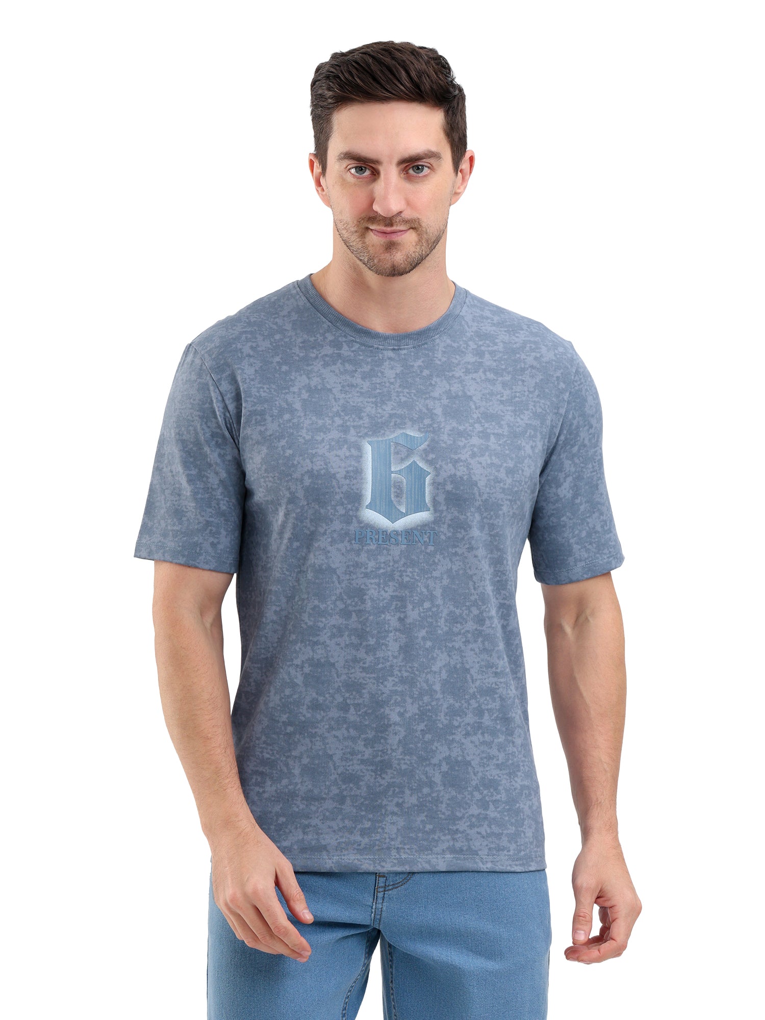 Sparky Solid Slim Fit Cotton Formal T-Shirt Half Sleeve | Summer Plus Size Blue Color