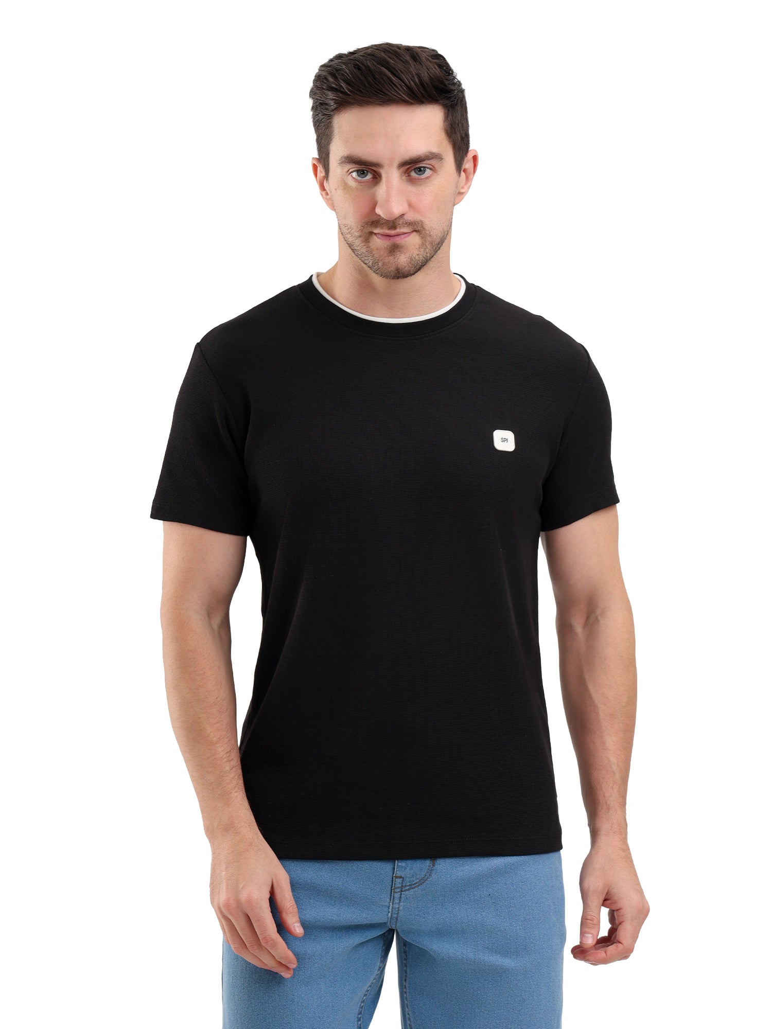 Sparky Solid Slim Fit Cotton Formal T-Shirt Half Sleeve | Summer Plus Size Black Color