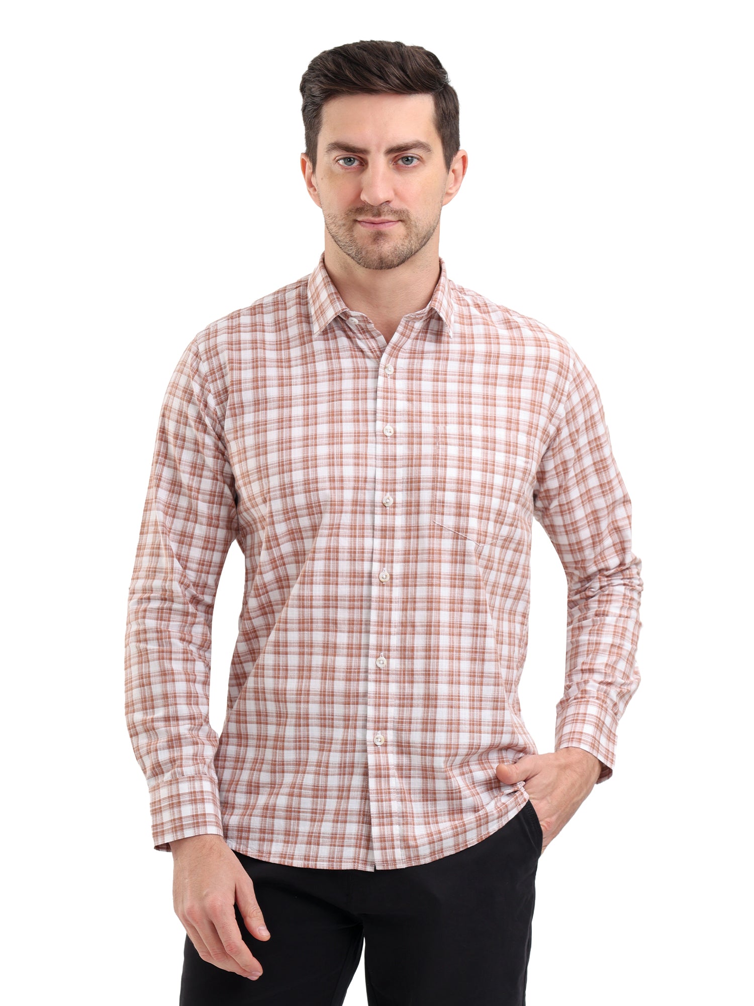 Sparky Solid Regular Fit Cotton Casual Shirt Full Sleeve | Summer Plus Size Brown Color