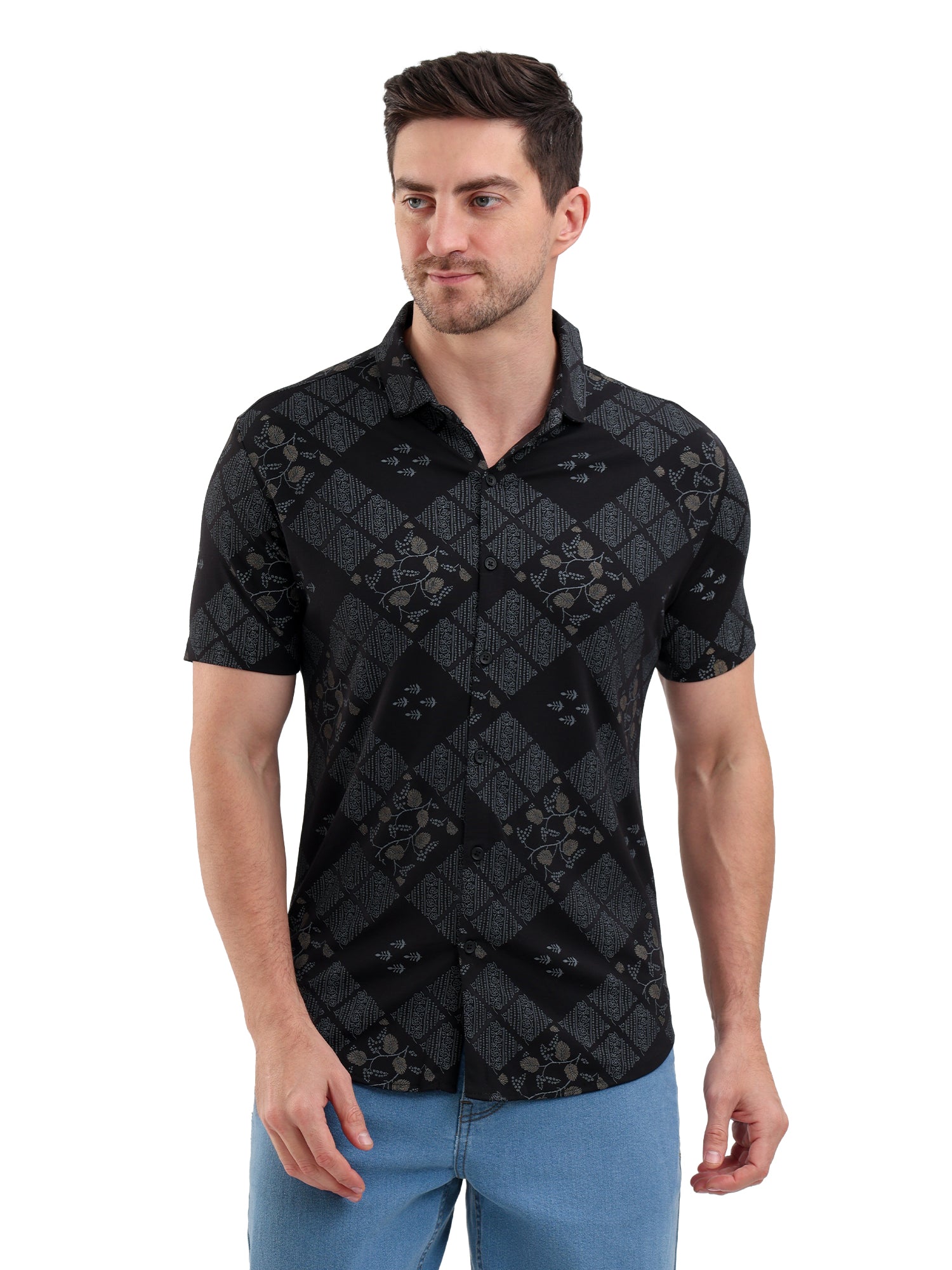 Sparky Solid Slim Fit Cotton Casual Shirt Half Sleeve | Summer Plus Size Black Color