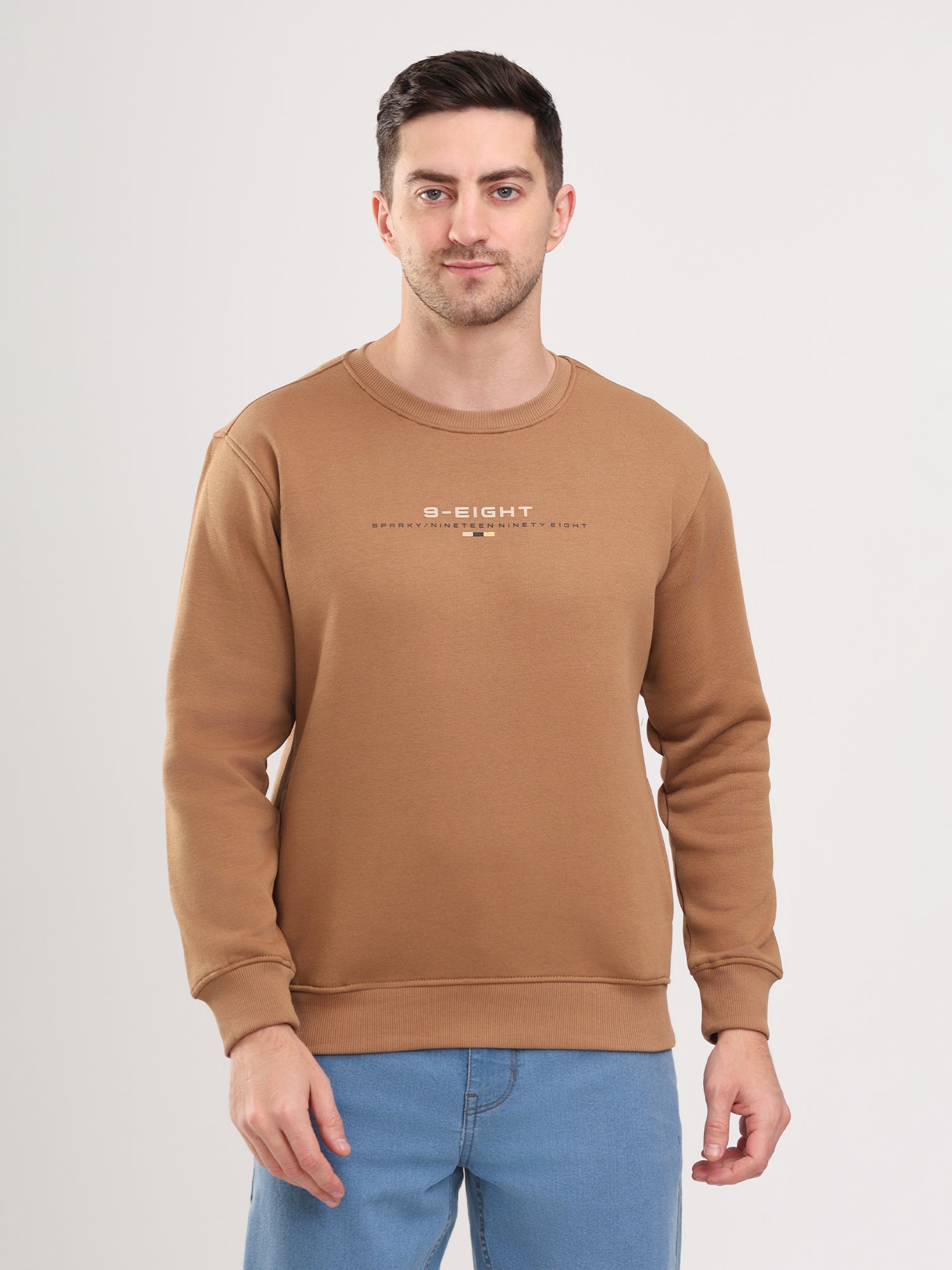 Men's Brown Solid  Full Sleeves Sweatshirt