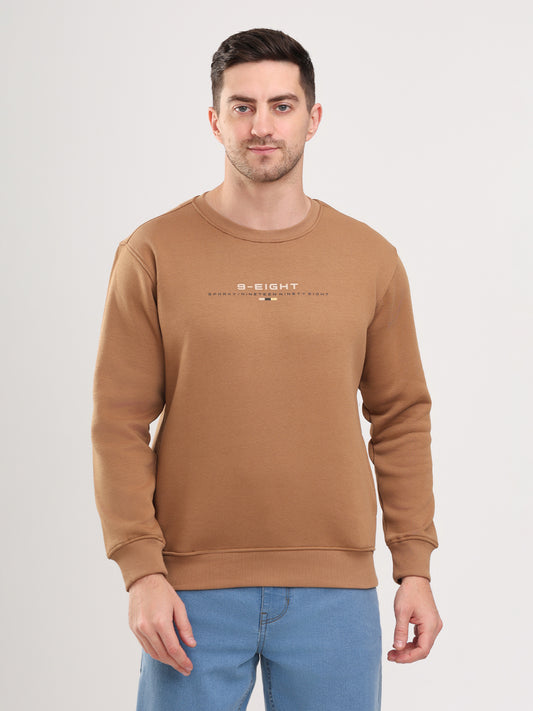 Men's Brown Solid  Full Sleeves Sweatshirt