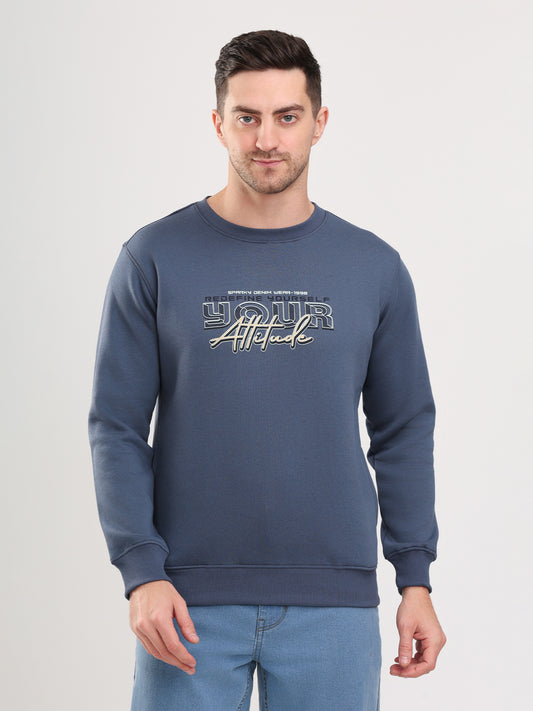 Men's Blue Solid Full Sleeves Sweatshirt