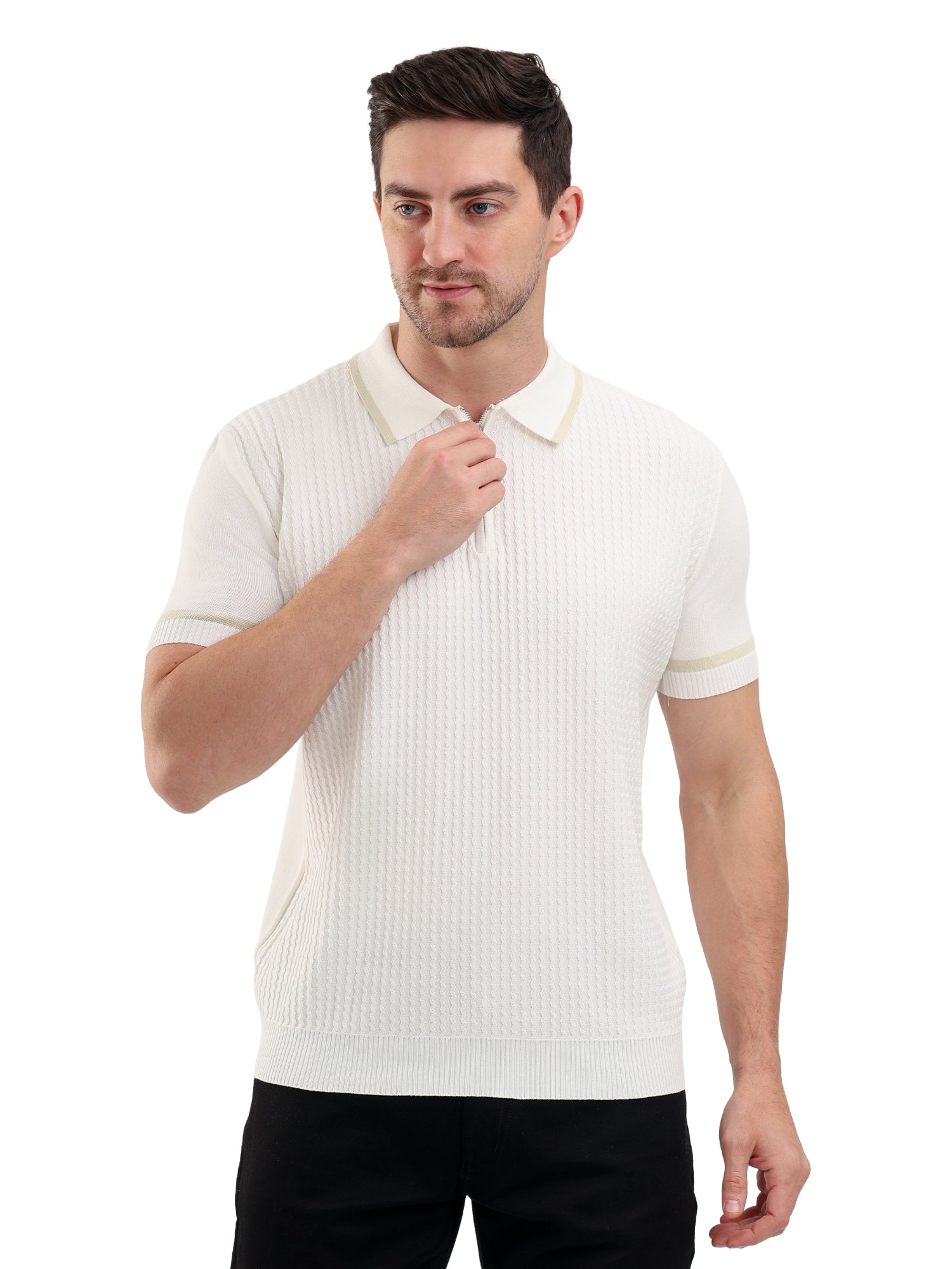 Sparky Solid Slim Fit Cotton Formal Polo Tshirt Half Sleeve | Summer Plus Size White Color