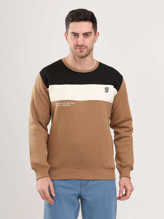 Men's Camel Solid Full Sleeves Sweatshirt