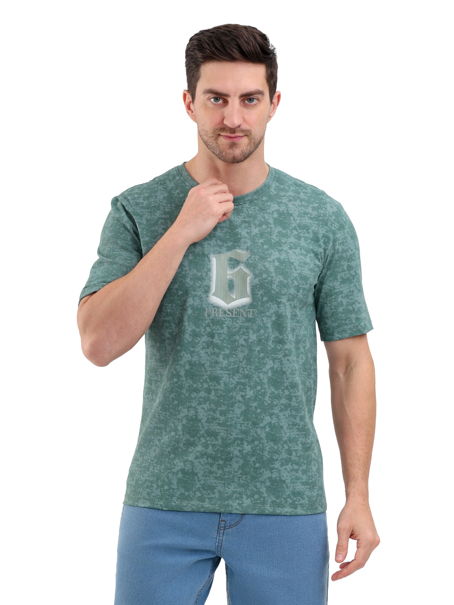 Sparky Solid Slim Fit Cotton Formal T-Shirt Half Sleeve | Summer Plus Size Green Color