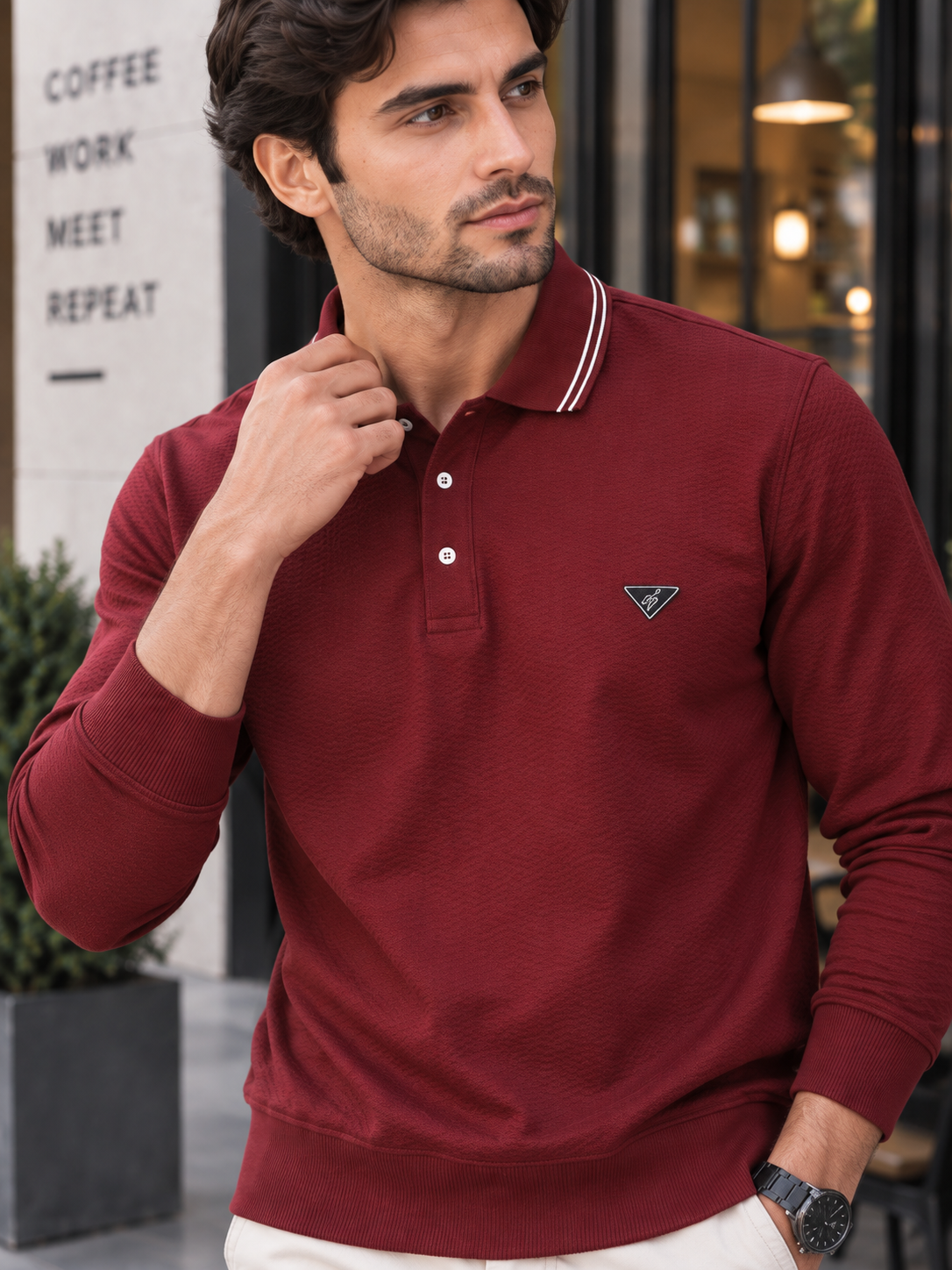 Men’s Solid Polo Neck Full Sleeve Sweatshirt