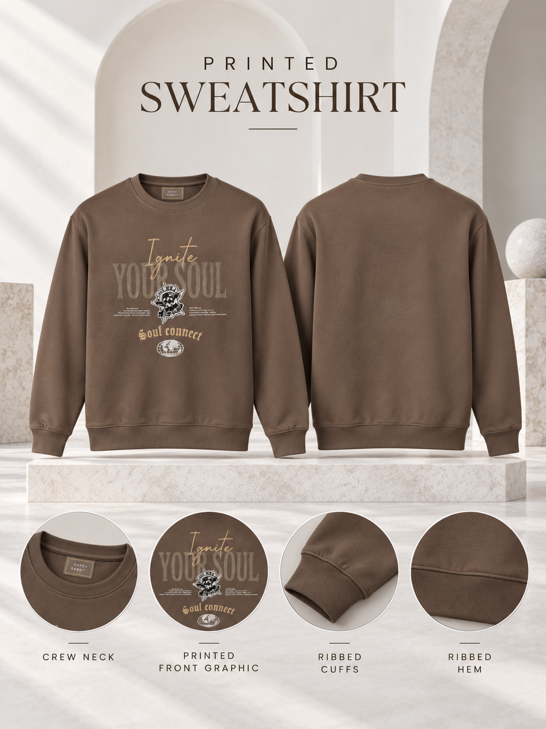 Men's Solid Full Sleeves Round Neck Sweatshirt