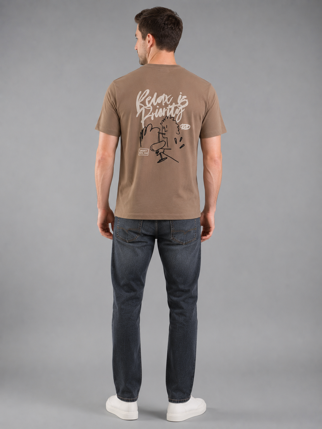 Men Brown Color Down Shoulder Round Neck T-Shirt