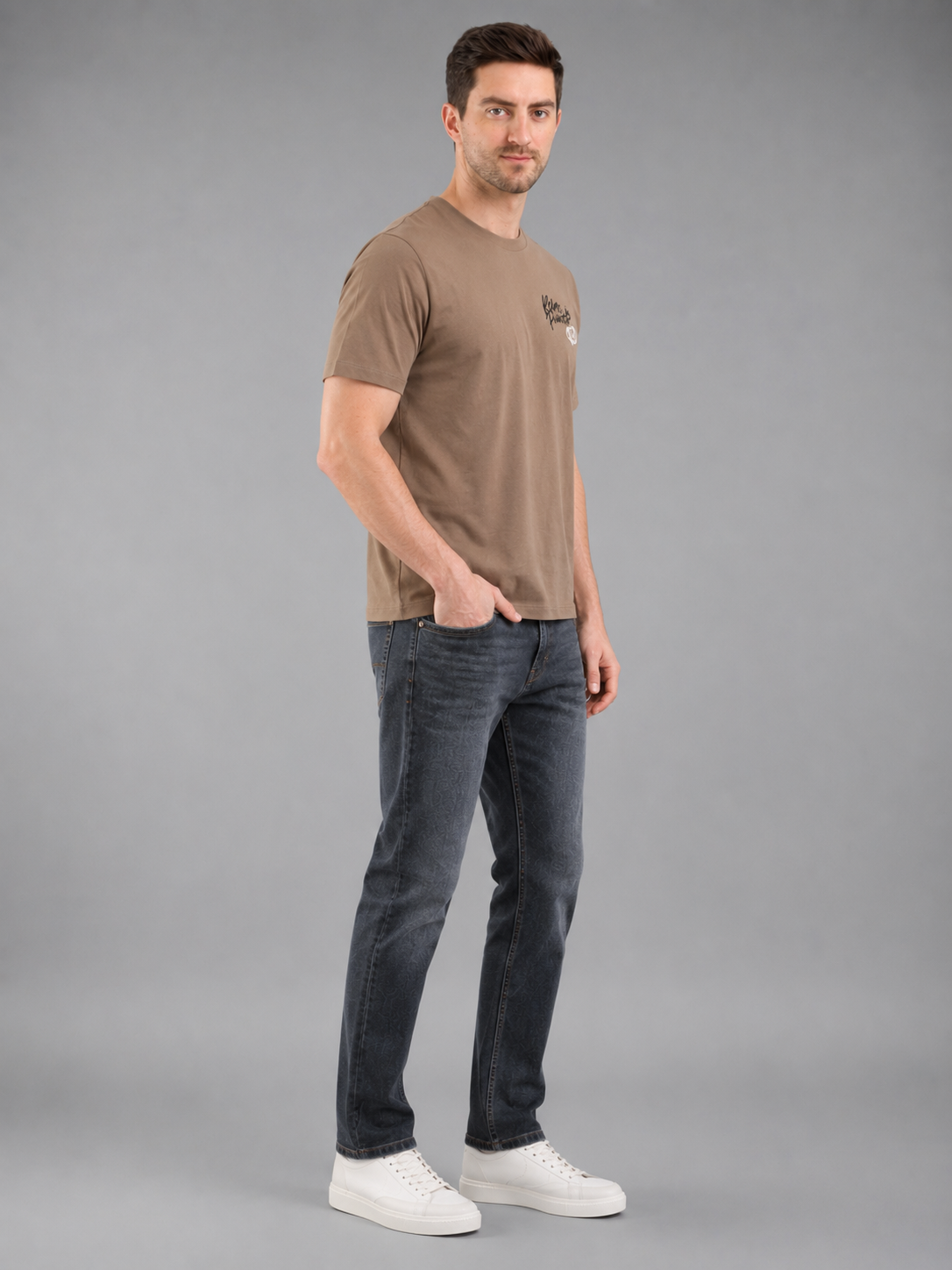 Men Brown Color Down Shoulder Round Neck T-Shirt