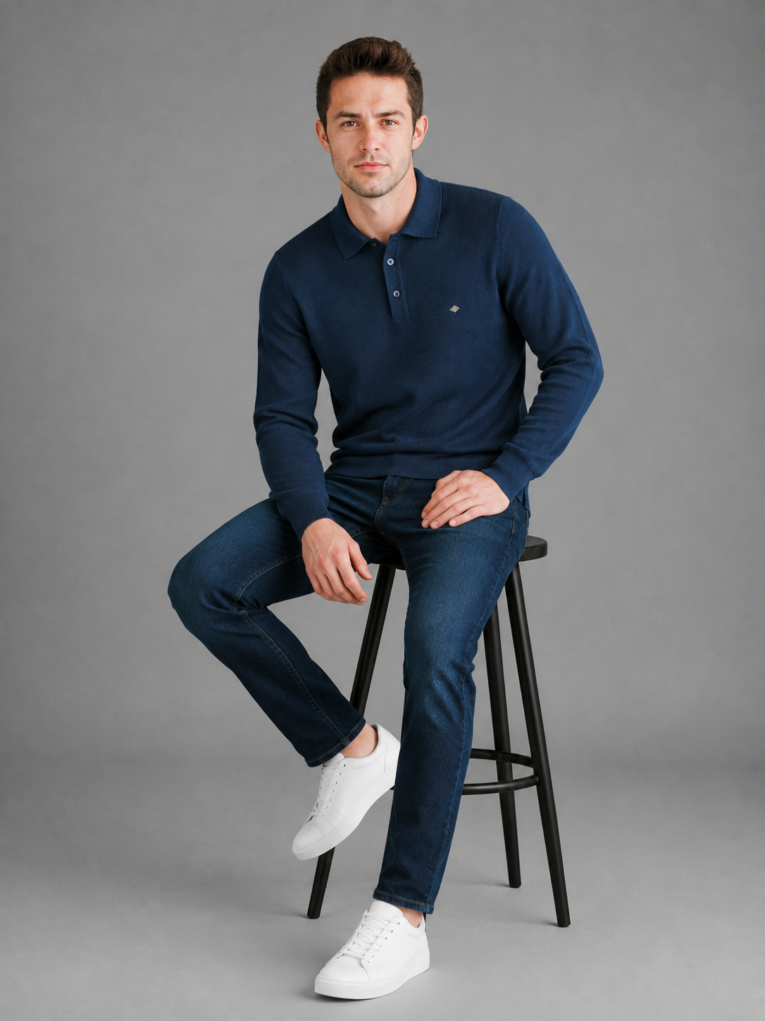 Men Navy Colour Premium Solid Polo T-Shirt