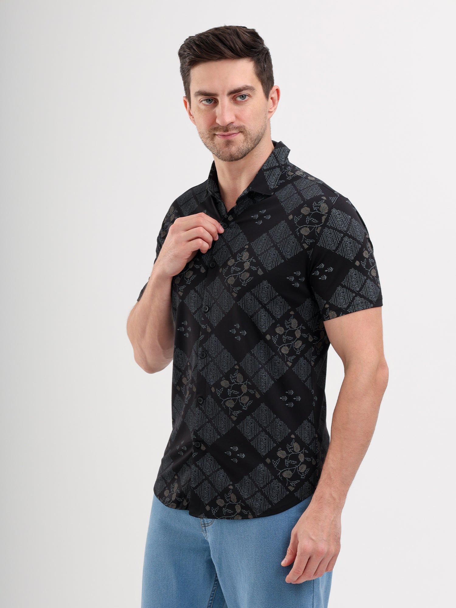 Sparky Solid Slim Fit Cotton Casual Shirt Half Sleeve | Summer Plus Size Black Color