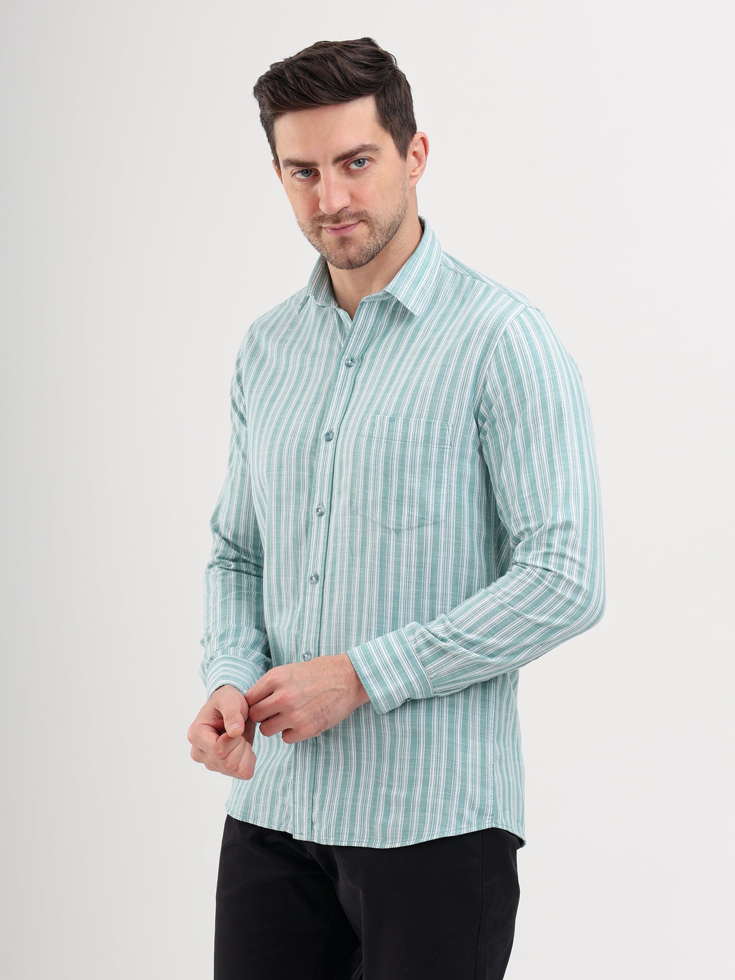 Sparky Solid Regular Fit Cotton Casual Shirt Full Sleeve | Summer Plus Size Green Color