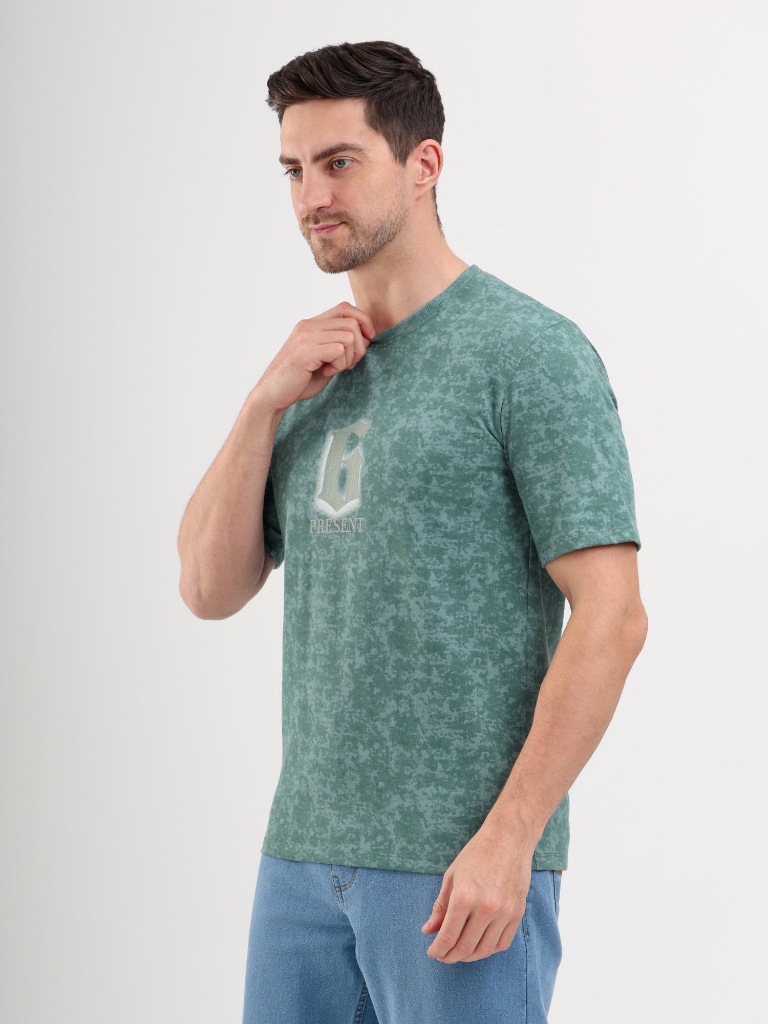 Sparky Solid Slim Fit Cotton Formal T-Shirt Half Sleeve | Summer Plus Size Green Color