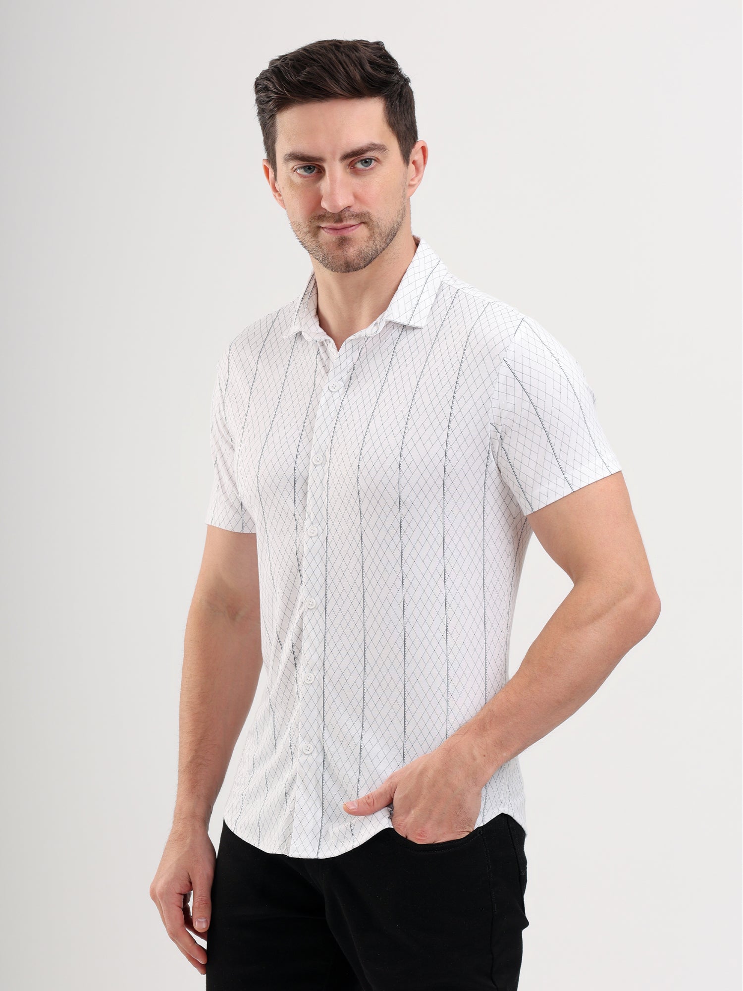 Sparky Solid Slim Fit Cotton Casual Shirt Half Sleeve | Summer Plus Size White Color