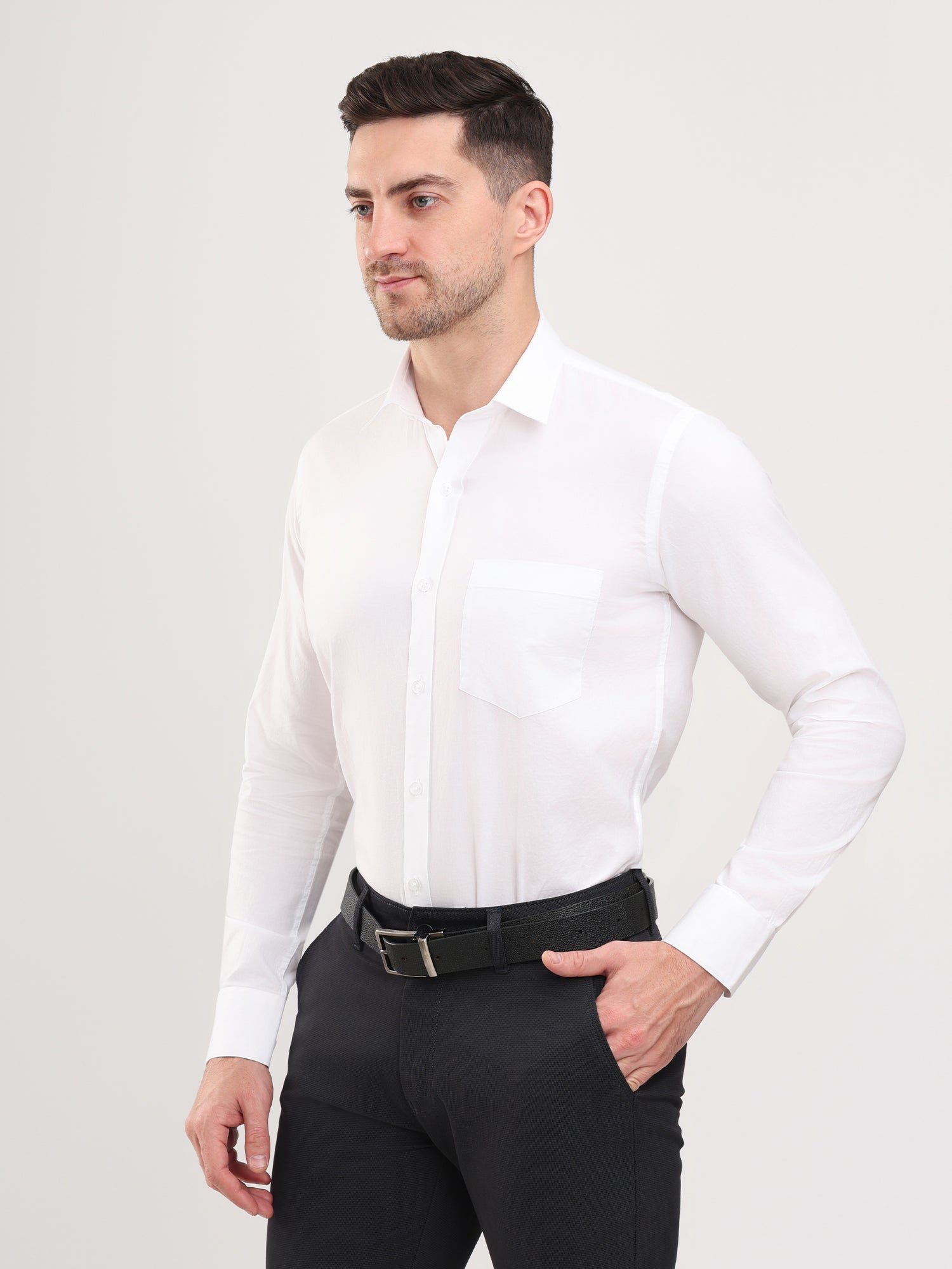 Men White Casual Twill Shirt