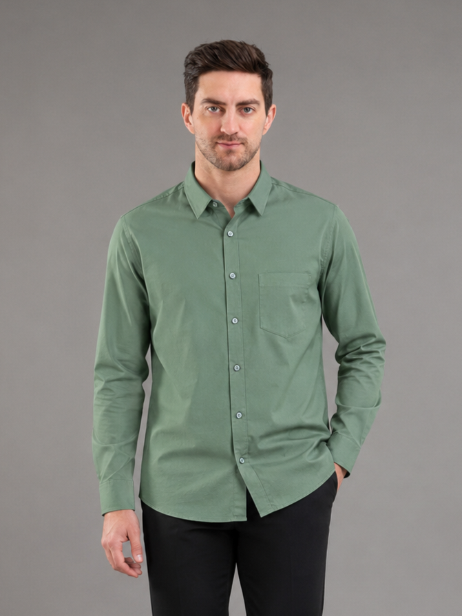 Men Full Sleeve's | Formal Cotton Shirt | Regular Fit | Green Color
