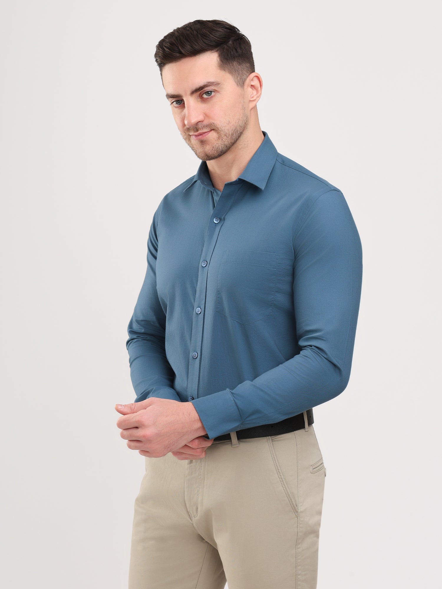 Men Blue Casual Twill Shirt