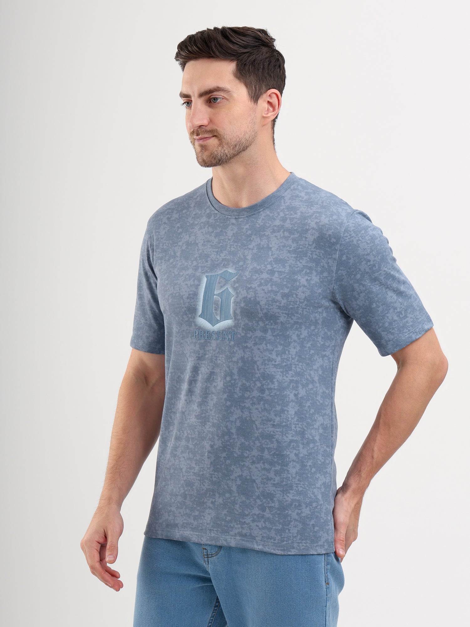 Sparky Solid Slim Fit Cotton Formal T-Shirt Half Sleeve | Summer Plus Size Blue Color