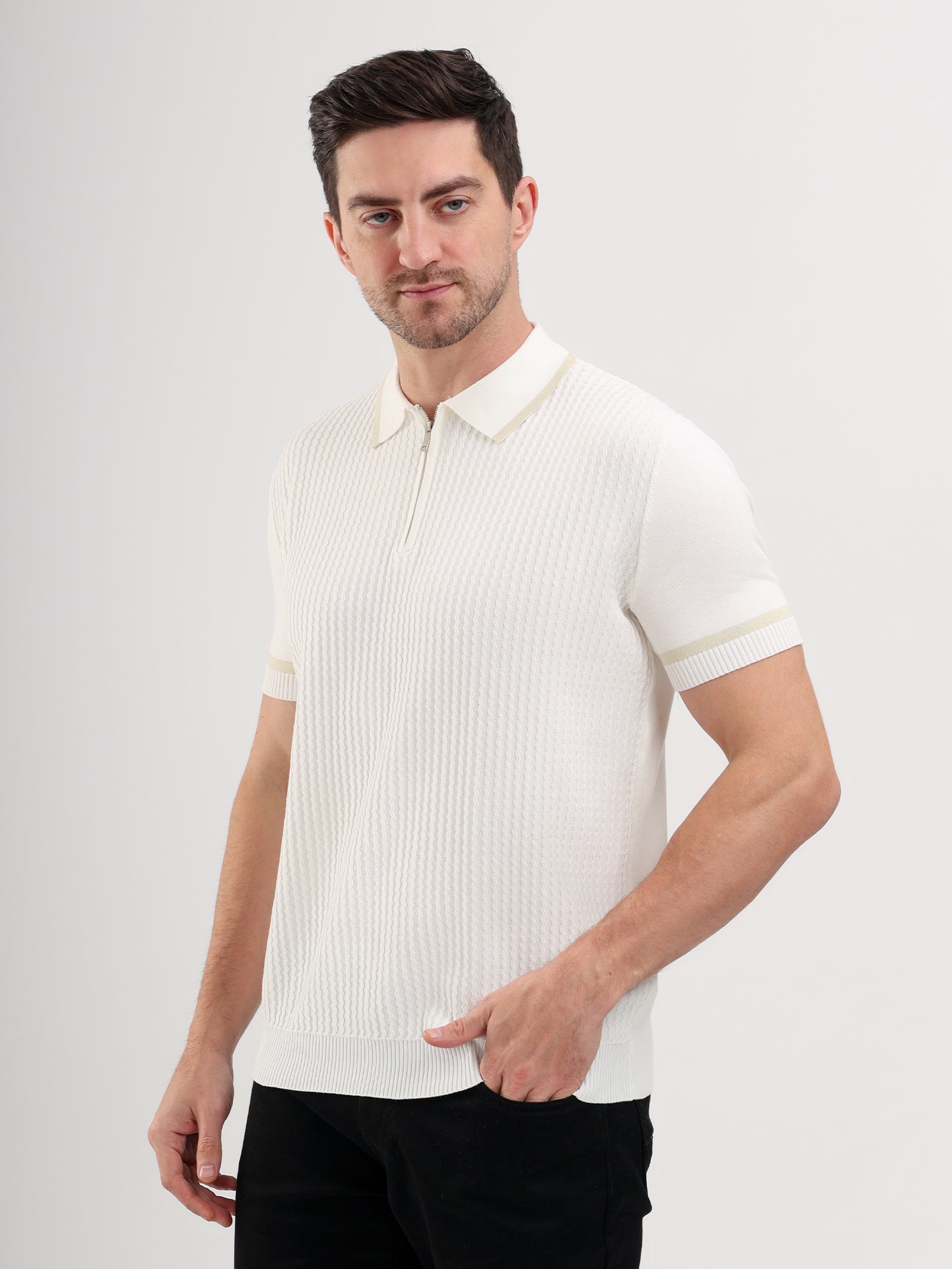 Sparky Solid Slim Fit Cotton Formal Polo Tshirt Half Sleeve | Summer Plus Size White Color