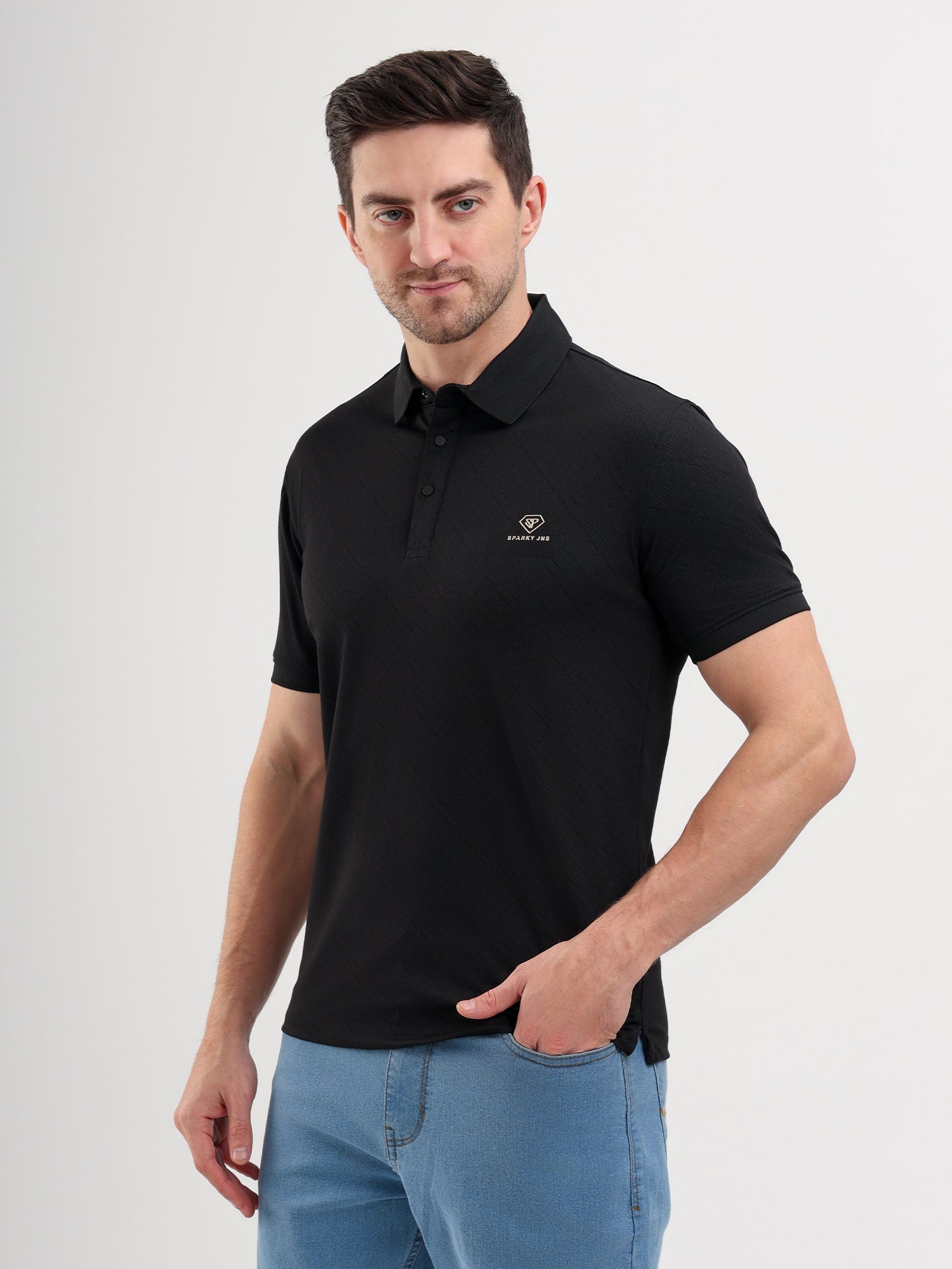 Sparky Solid Slim Fit Cotton Formal Polo Tshirt Half Sleeve | Summer Plus Size Black Color
