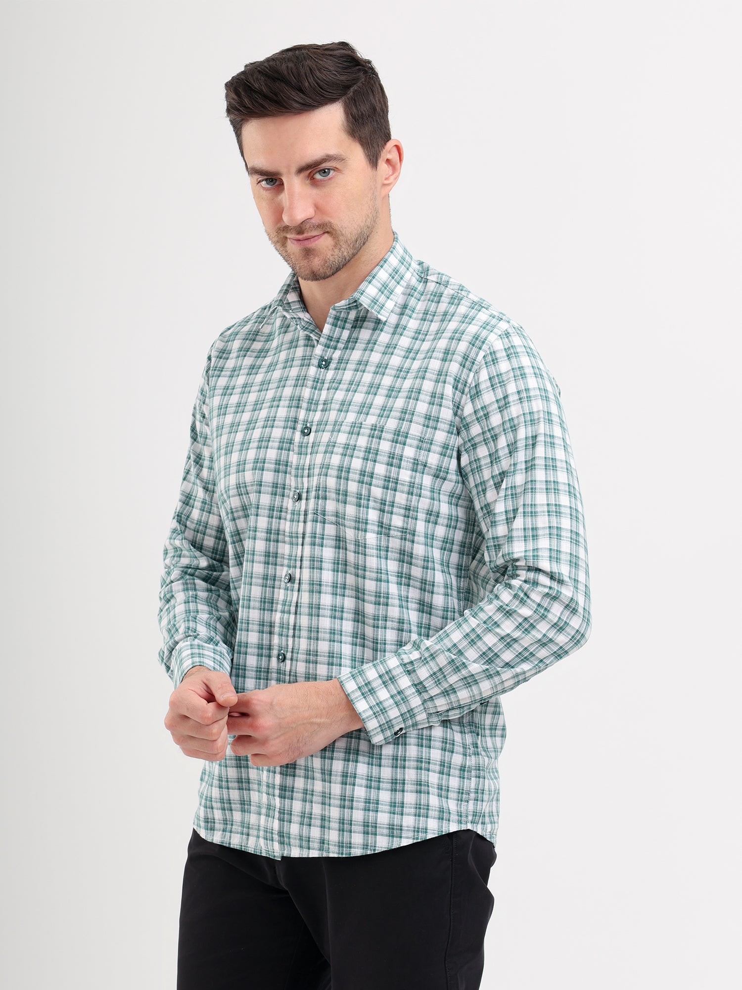Sparky Solid Regular Fit Cotton Casual Shirt Full Sleeve | Summer Plus Size Green Color