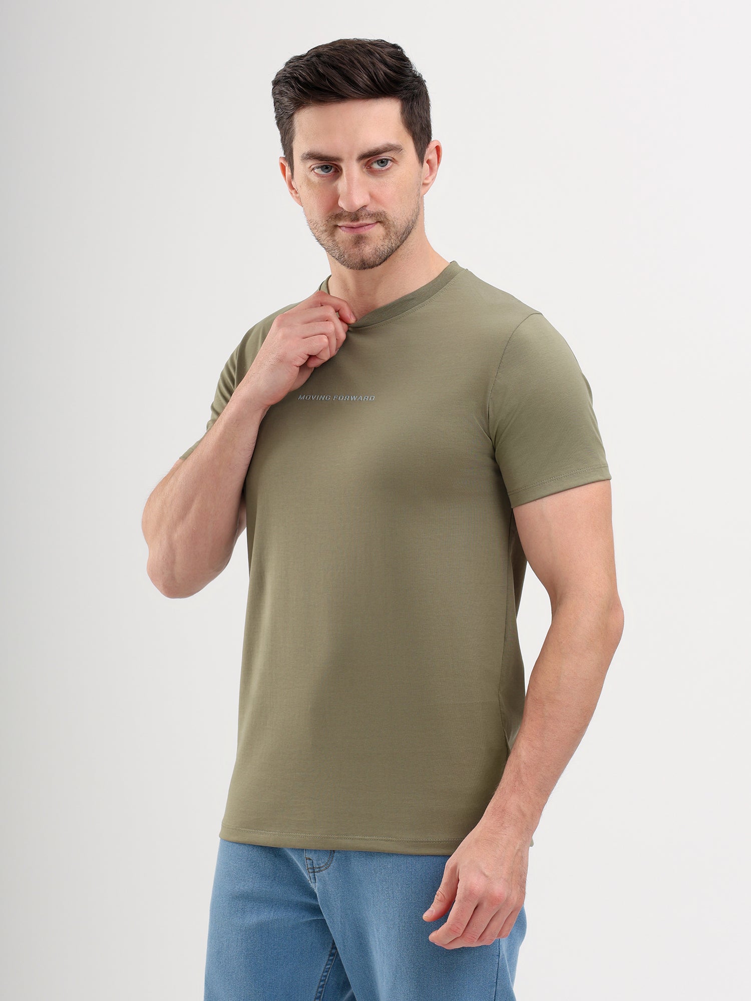Sparky Solid Slim Fit Cotton Formal T-Shirt Half Sleeve | Summer Plus Size Olive Color