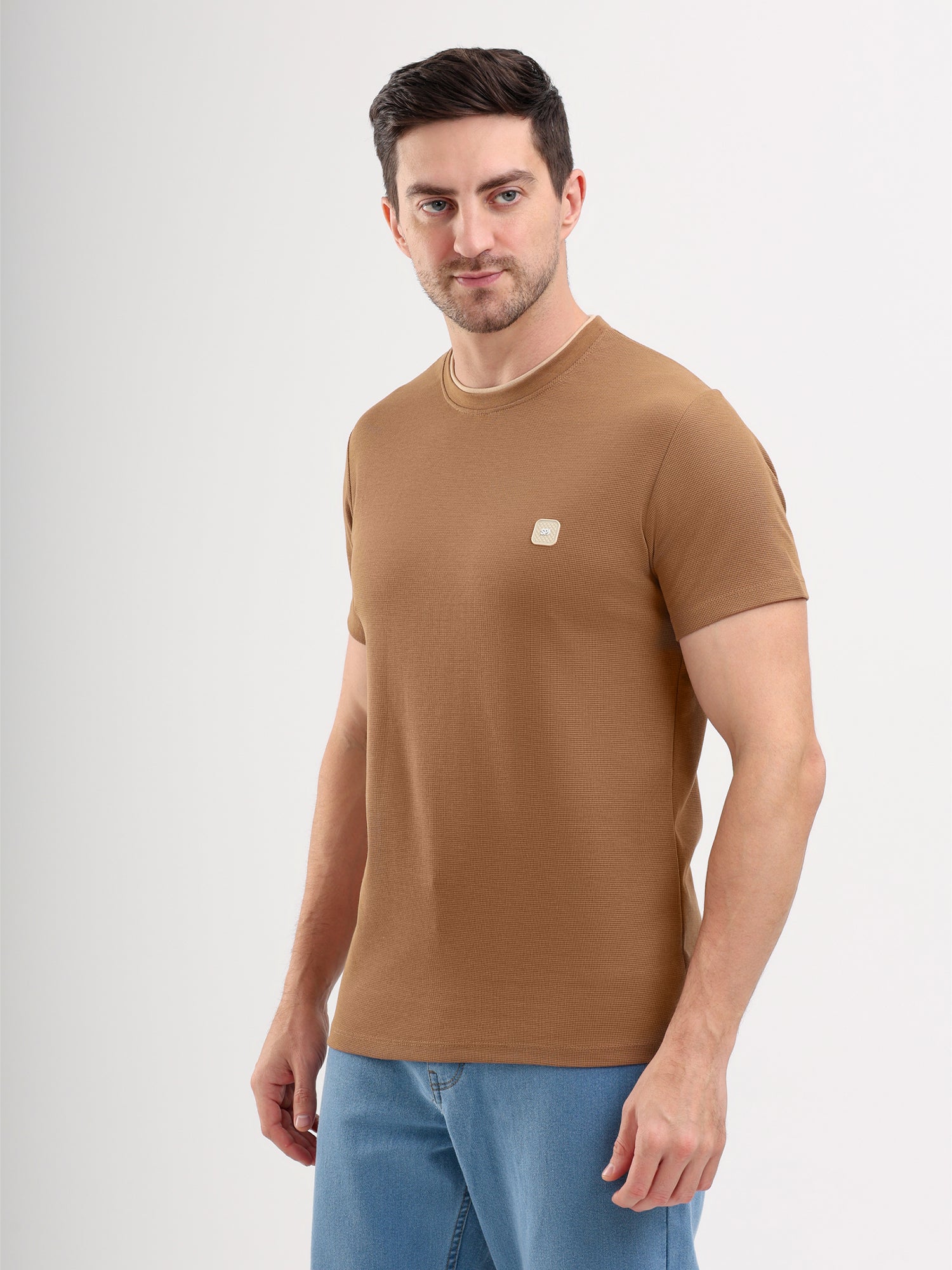 Sparky Solid Slim Fit Cotton Formal T-Shirt Half Sleeve | Summer Plus Size Brown Color
