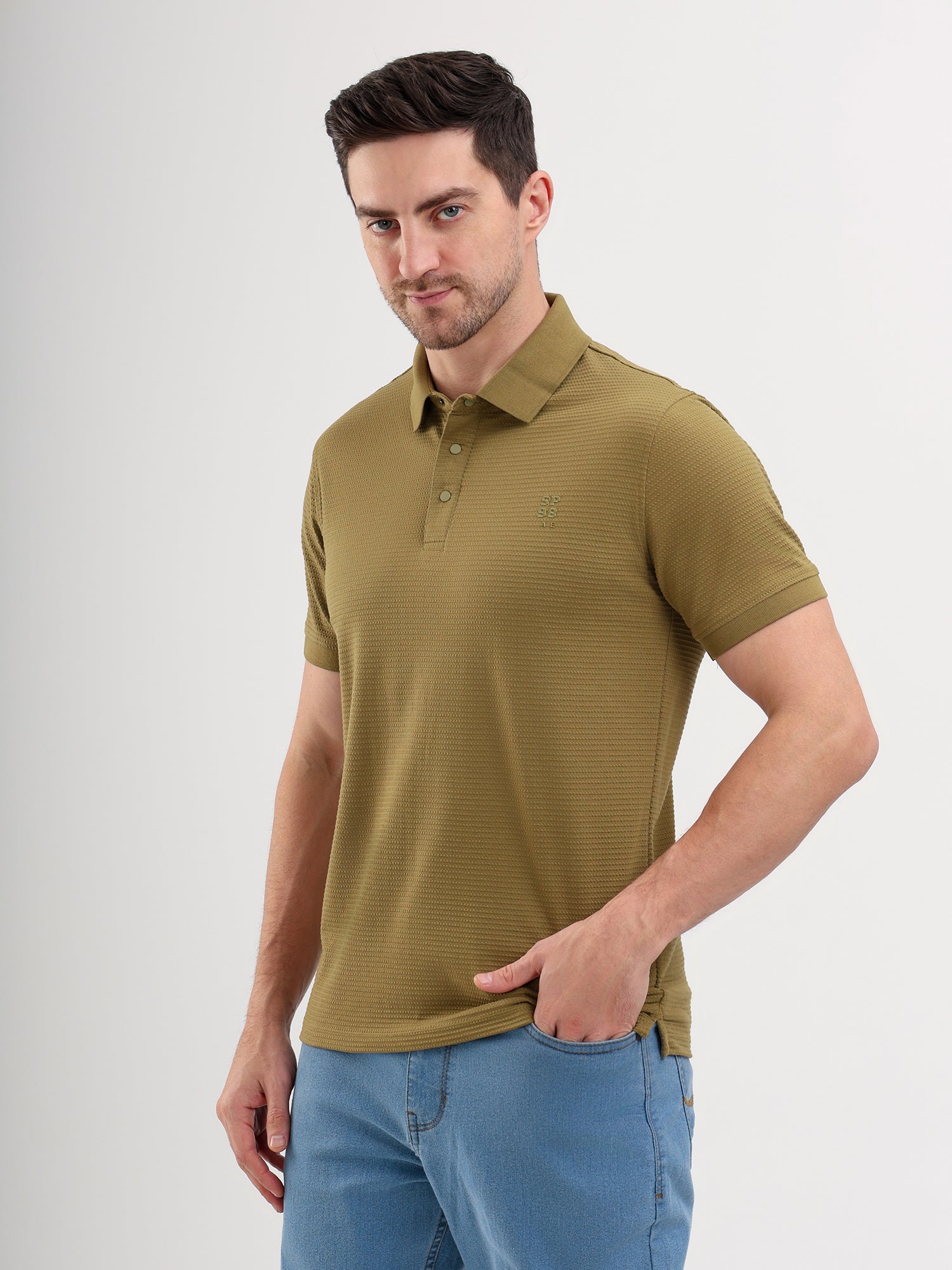 Sparky Solid Slim Fit Cotton Formal Polo Tshirt Half Sleeve | Summer Plus Size Olive Color