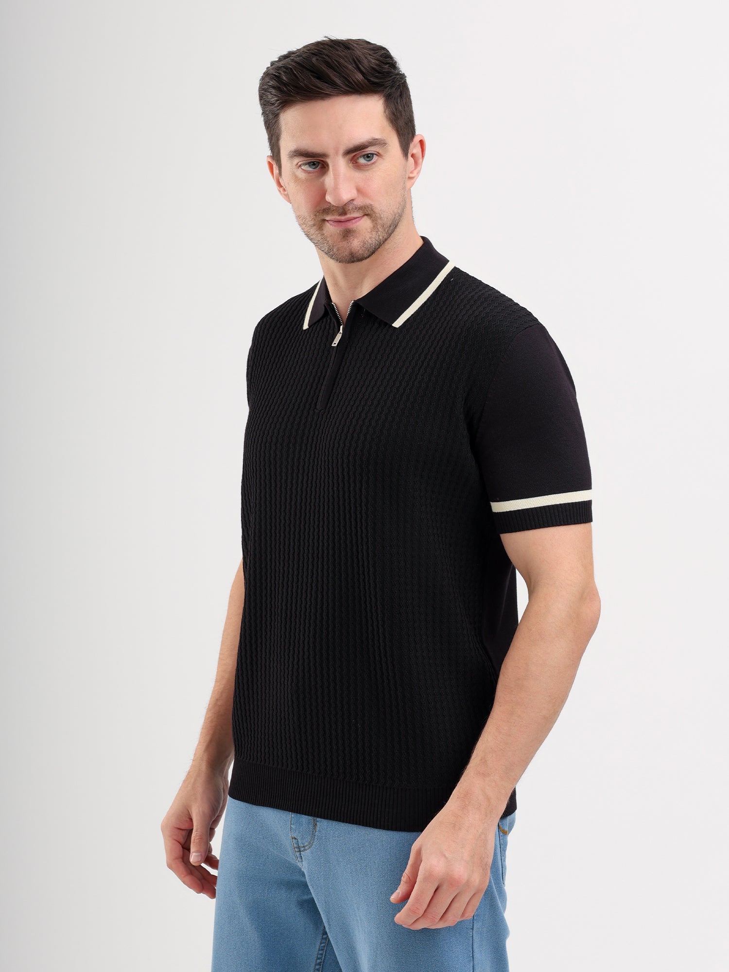 Sparky Solid Slim Fit Cotton Formal Polo Tshirt Half Sleeve | Summer Plus Size Black Color