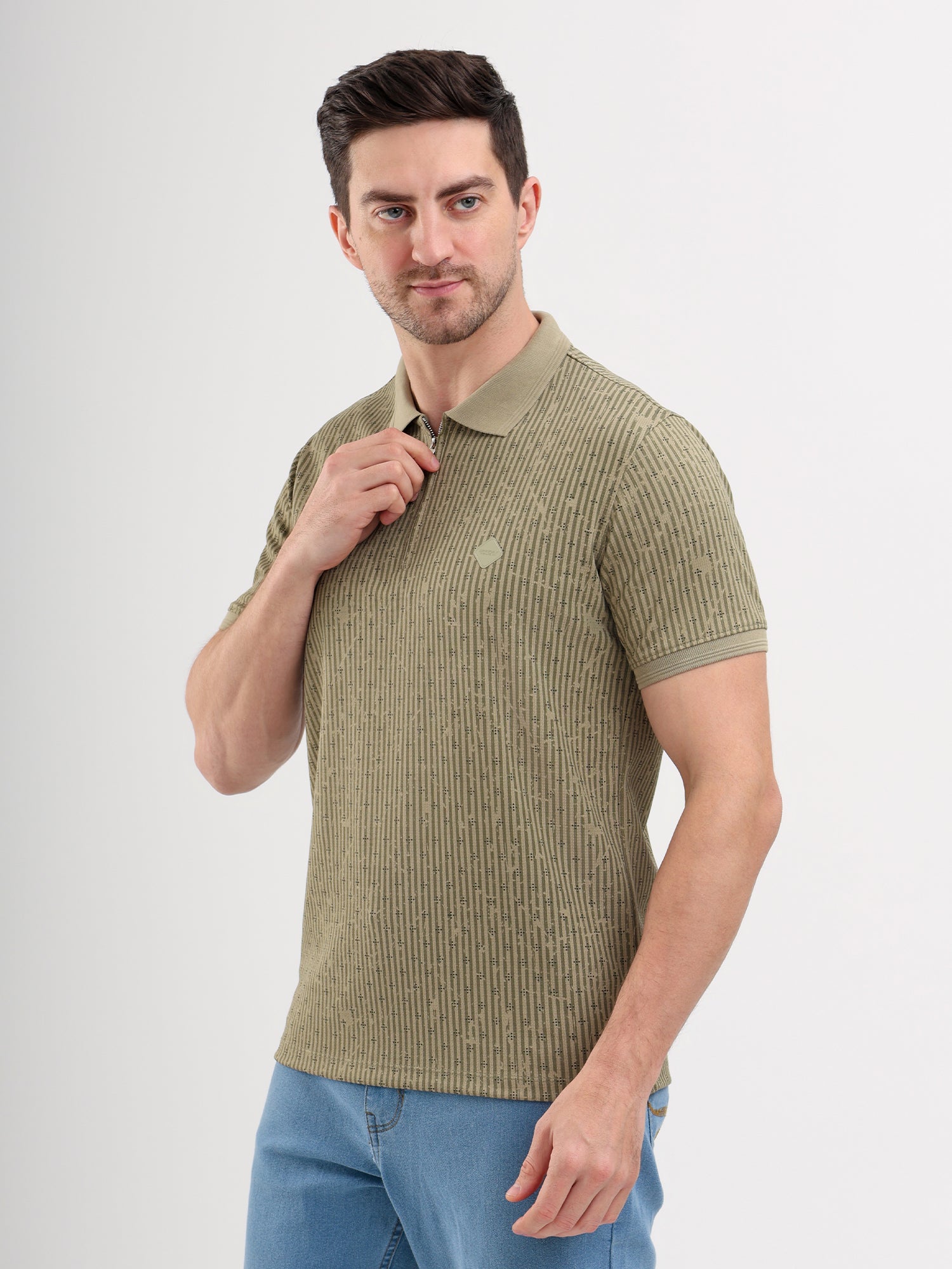 Sparky Solid Slim Fit Cotton Formal Polo Tshirt Half Sleeve | Summer Plus Size Olive Color